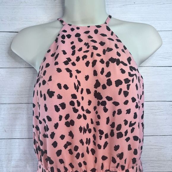 Boutique Brand Pink Black Cheetah Print Backless Tie Romper Ruffle Hem 💗 - Picture 4 of 9